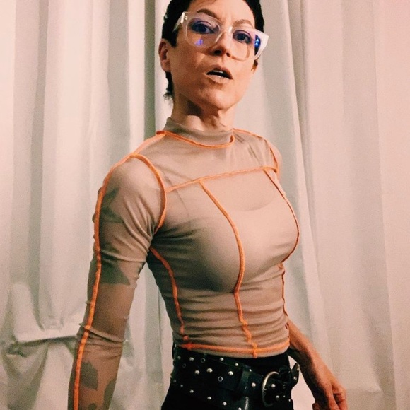 Noctex sheer top beige with orange stitching - Picture 1 of 7